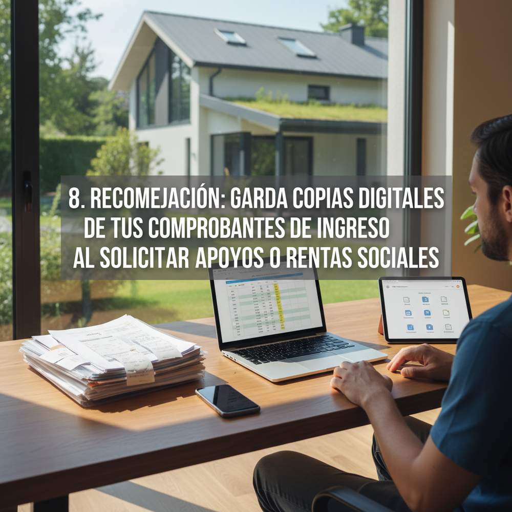 8. Recomendación: guarda copias digitales de tus comprobantes de ingreso al solicitar apoyos o rentas sociales