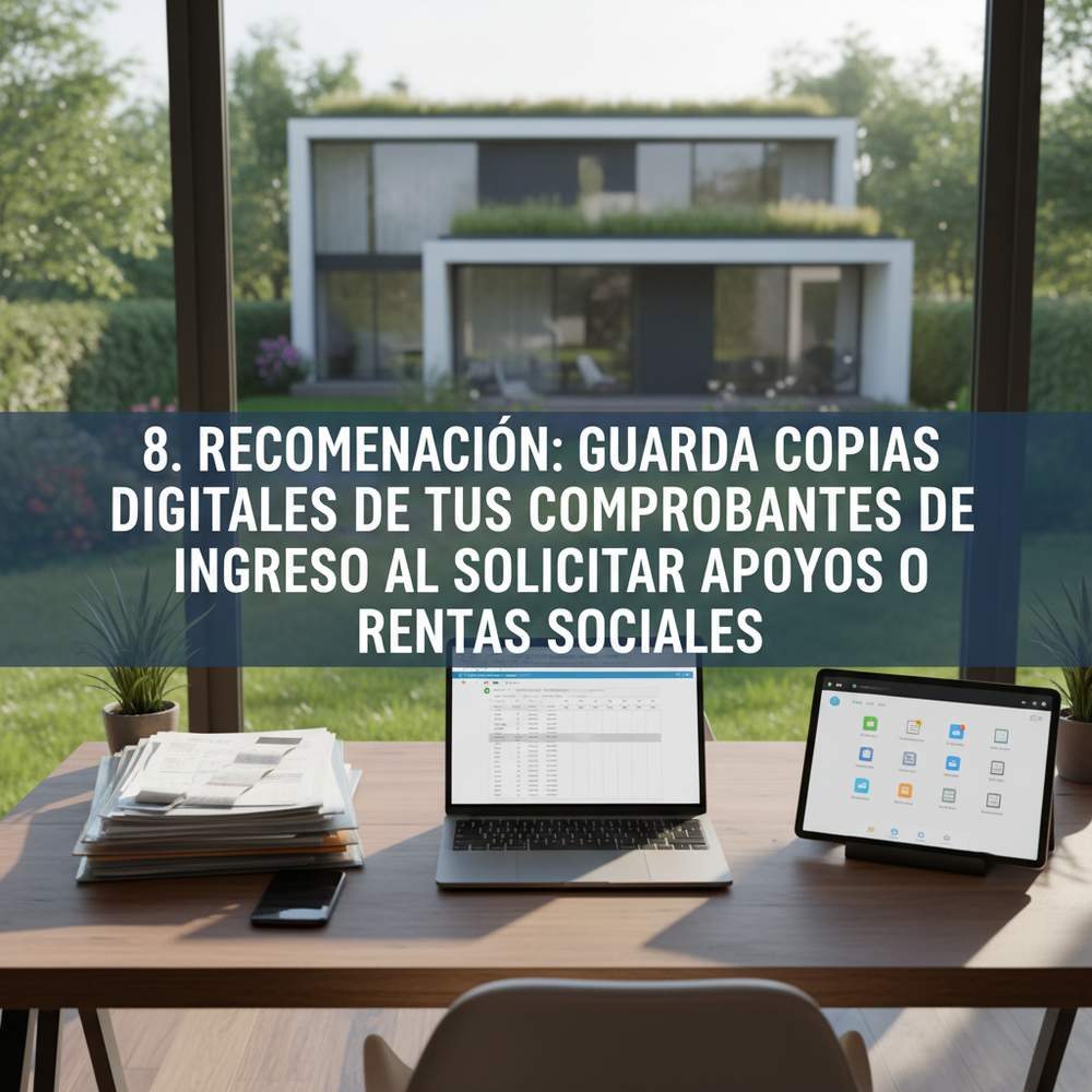 8. Recomendación: guarda copias digitales de tus comprobantes de ingreso al solicitar apoyos o rentas sociales